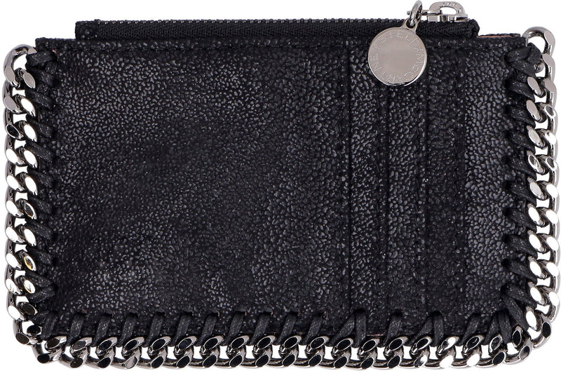 Stella Mccartney Chain-Trimmed Shaggy Deer Card Case — Black Polyester Wallets & Purses