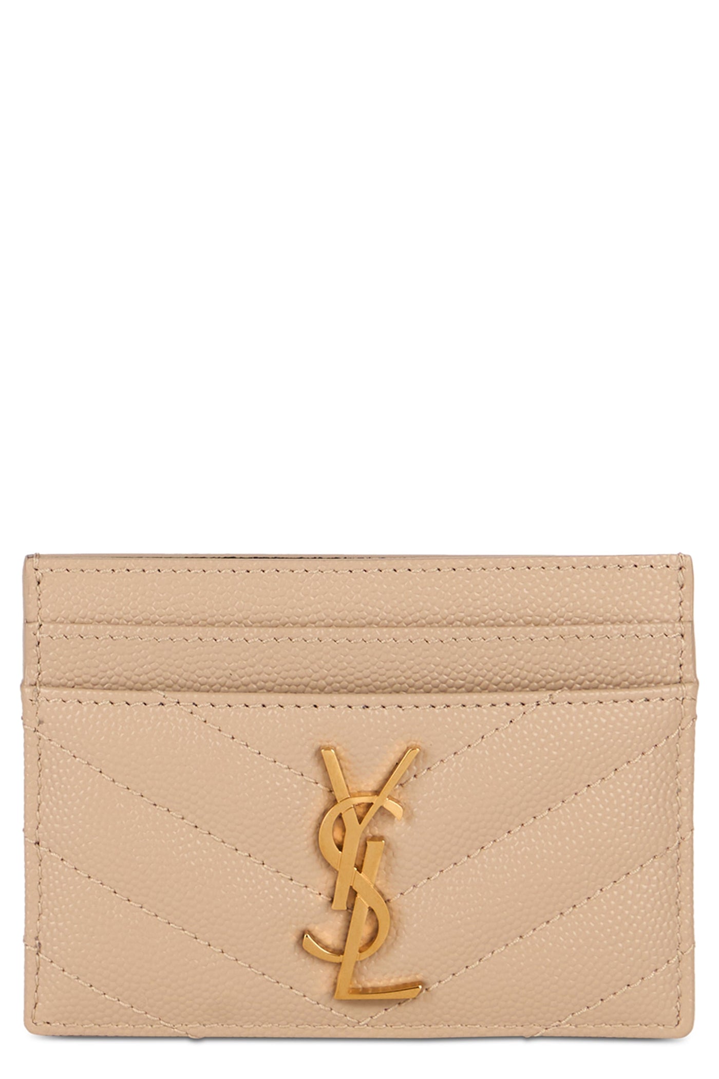 Saint Laurent Matelassé Leather Card Case — Beige Calf Skin Cases