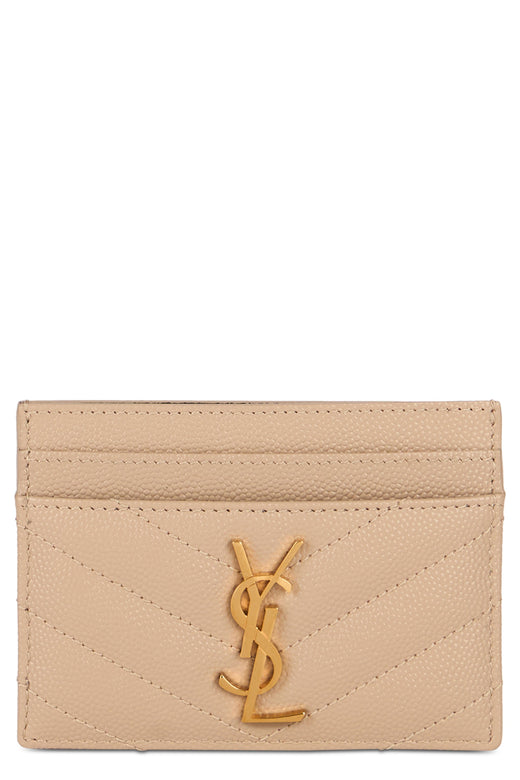 Saint Laurent Matelassé Leather Card Case — Beige Calf Skin Cases