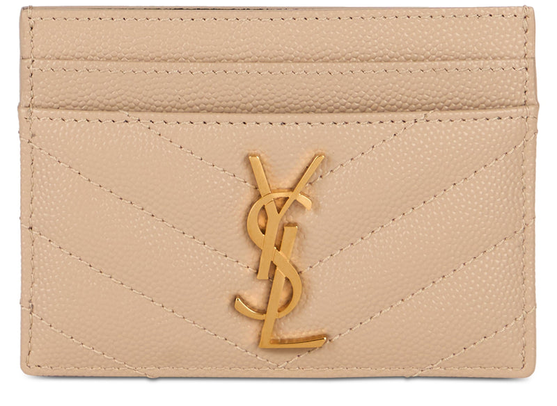 Saint Laurent Matelassé Leather Card Case — Beige Calf Skin Cases