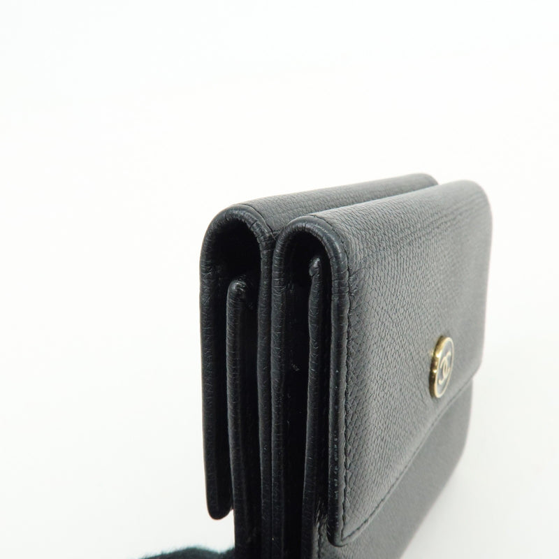 Chanel Cc Button Coin Purse Leather Black Calfskin Accessory