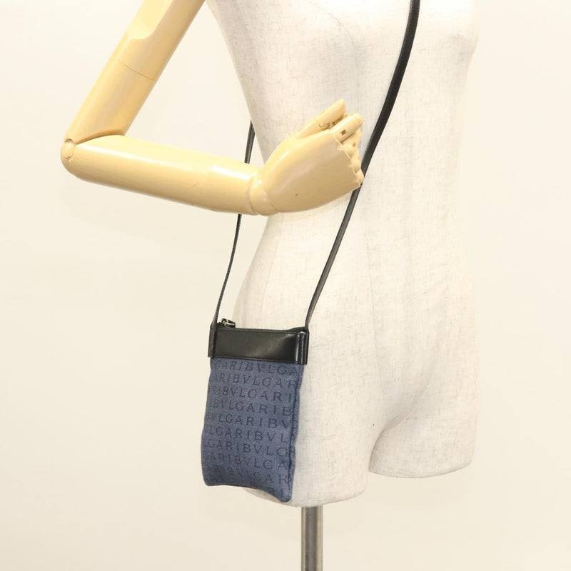 Bvlgari Logomania Canvas With Leather Blue Bag