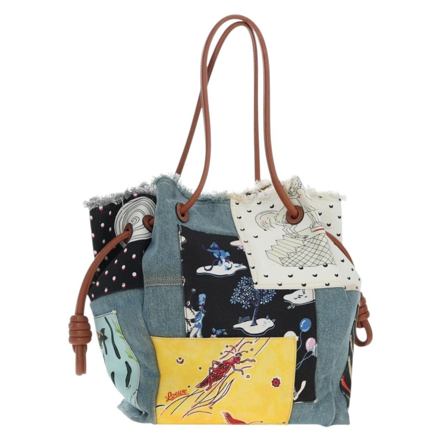 Loewe Paulas Ibiza Flamenco Knot Patchwork Denim And Leather Multicolour Denim_jeans Bag