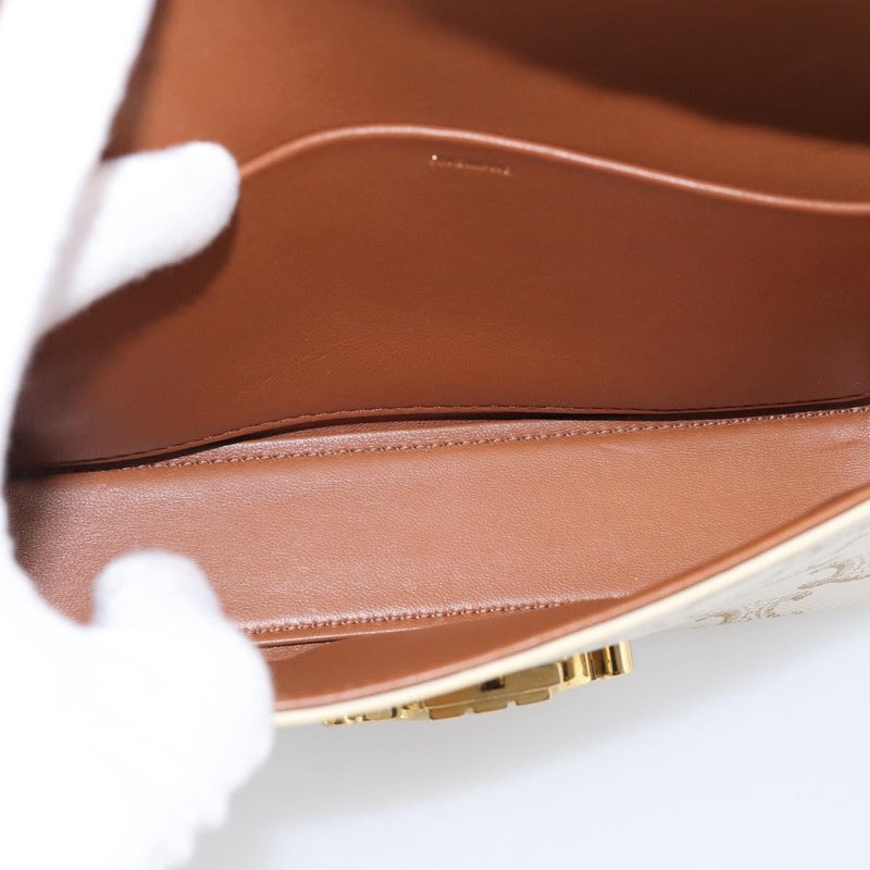 Celine Triomphe East-West Coated Canvas White Leather Bag