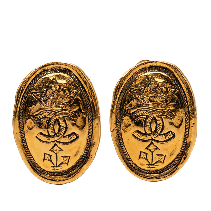 CC Gold Plated Oval Crown Earrings