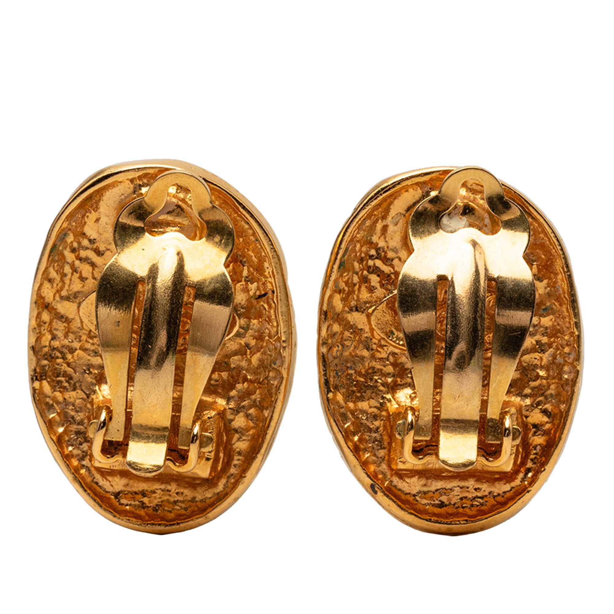 CC Gold Plated Oval Crown Earrings - Image 2