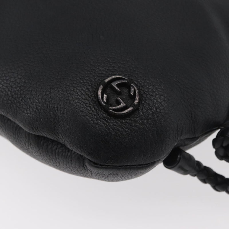 Gucci Braided Strap Zip Messenger Leather Black