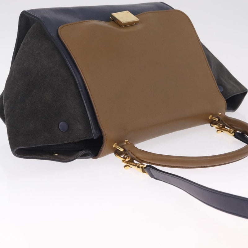 Celine Tricolor Trapeze Leather Navy Bag