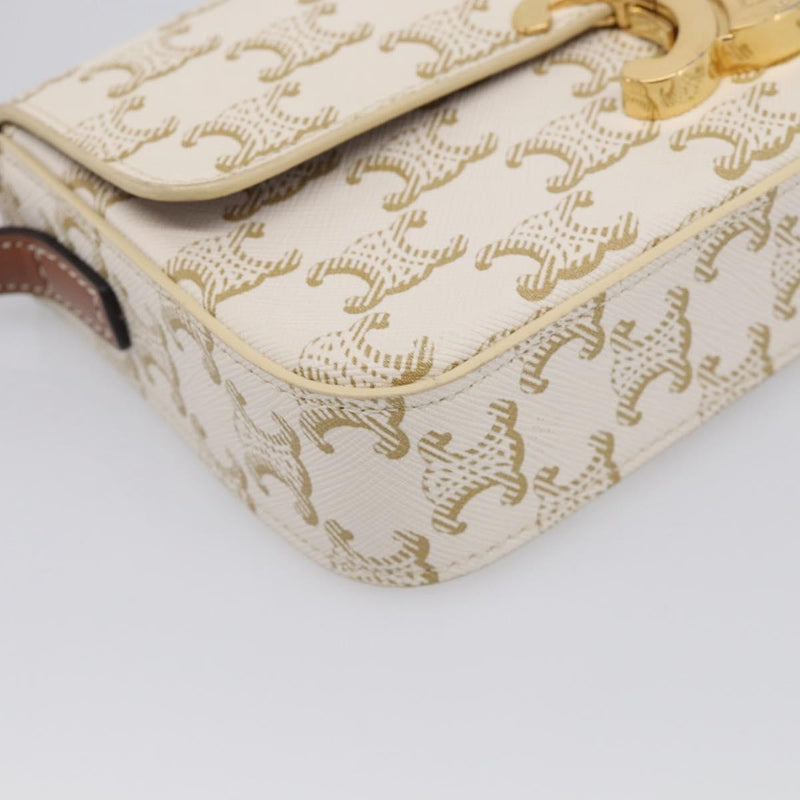 Celine Triomphe East-West Coated Canvas White Leather Bag