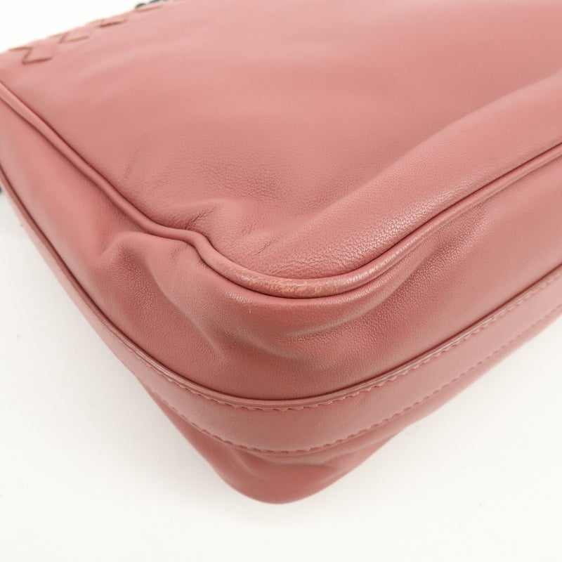 Bottega Veneta Drawstring Flap Leather With Intrecciato Pink Bag