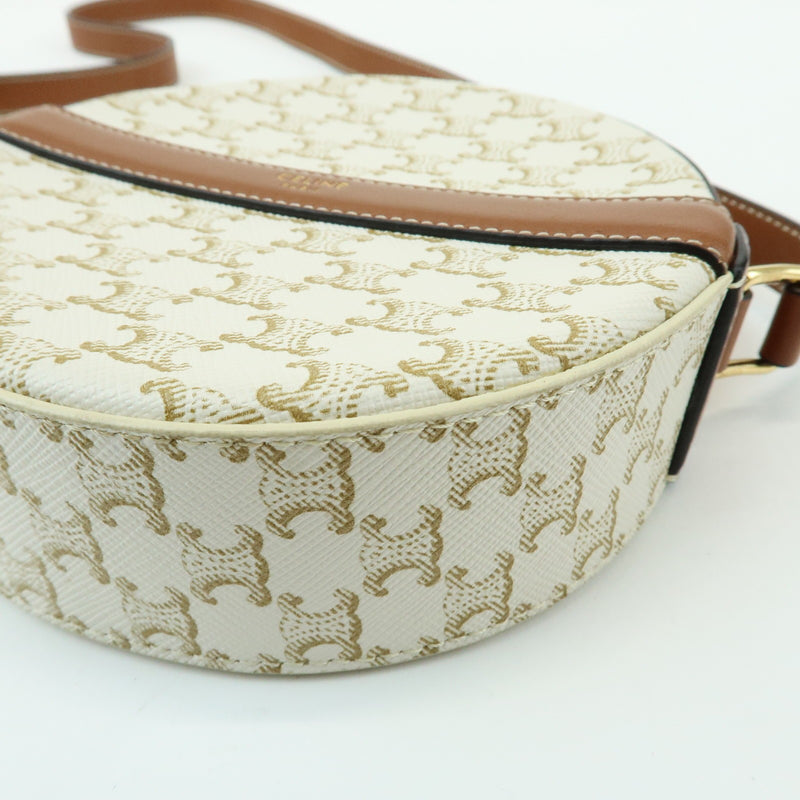 Celine Round Purse On Strap Triomphe Coated Canvas Beige Bag