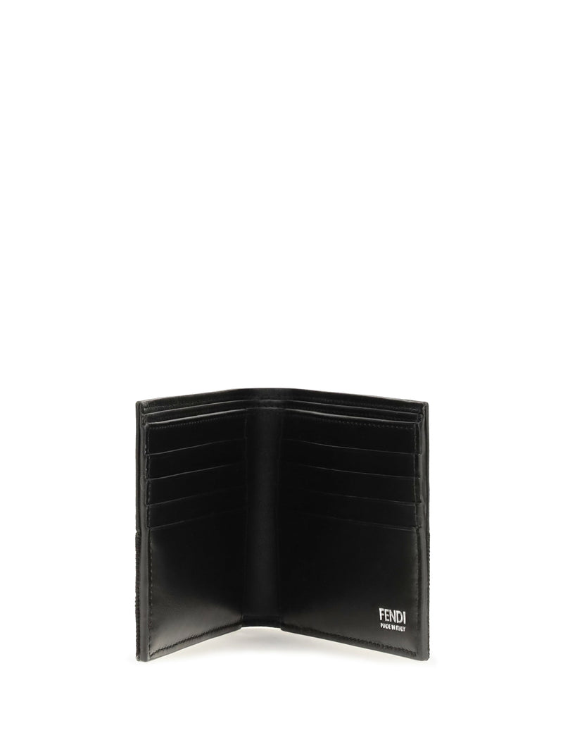 Fendi Ff Jacquard Bifold Wallet — Black Calf Leather Bos Taurus