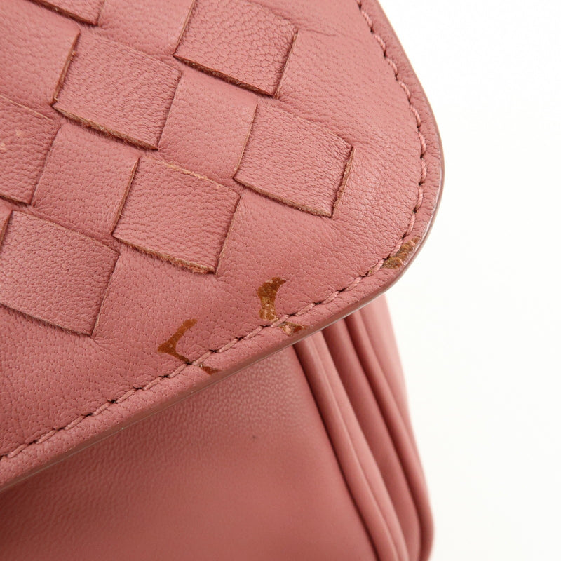 Bottega Veneta Drawstring Flap Leather With Intrecciato Pink Bag