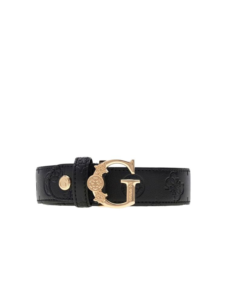 Guess Logo Embossed Belt — Black Polyester