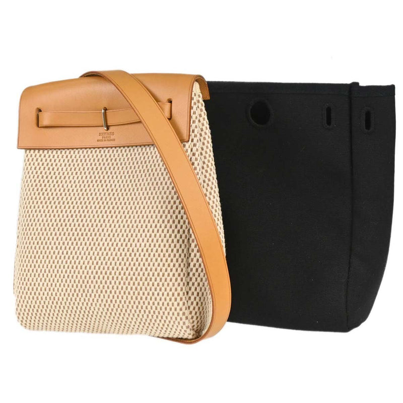 Hermes Herbag Toile And Leather Beige Canvas Bag