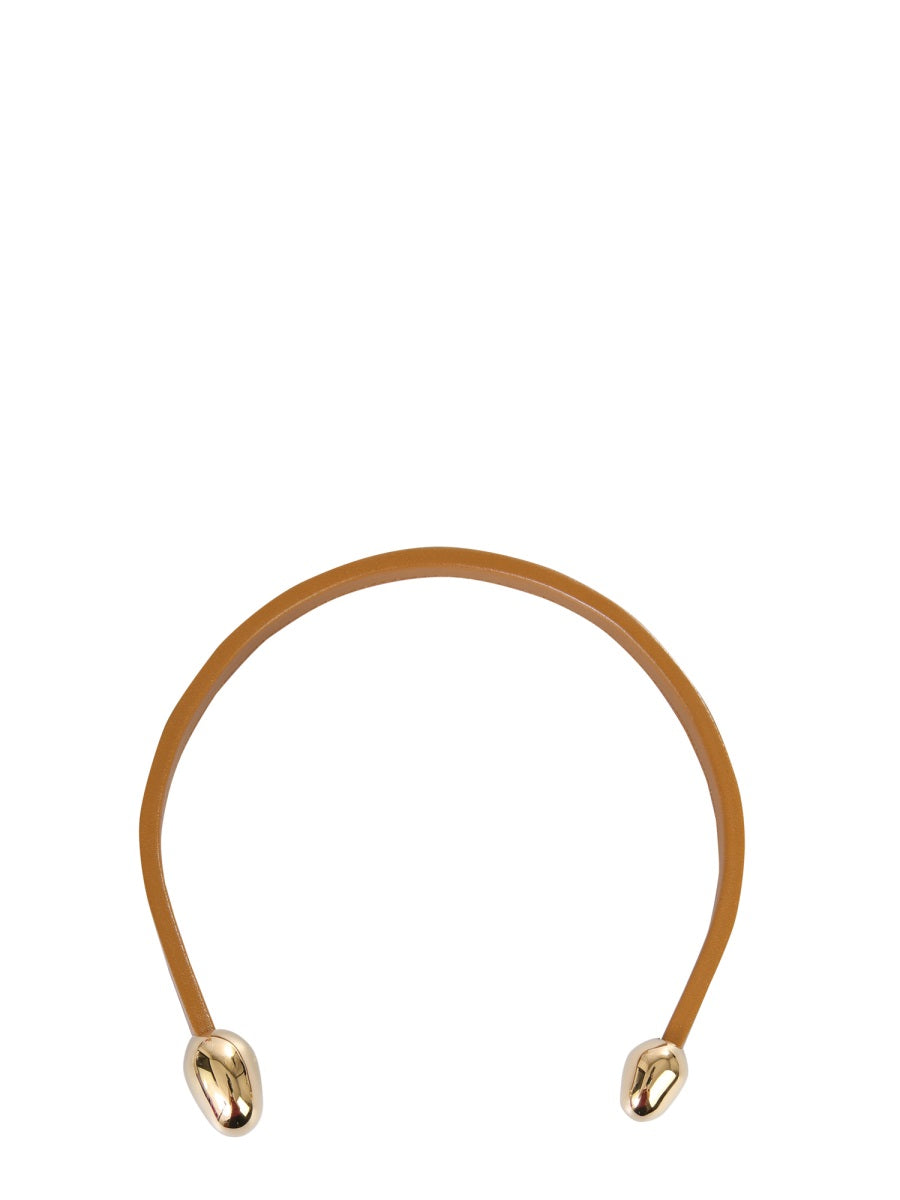 Bottega Veneta Leather And Brass Necklace — Beige Necklaces