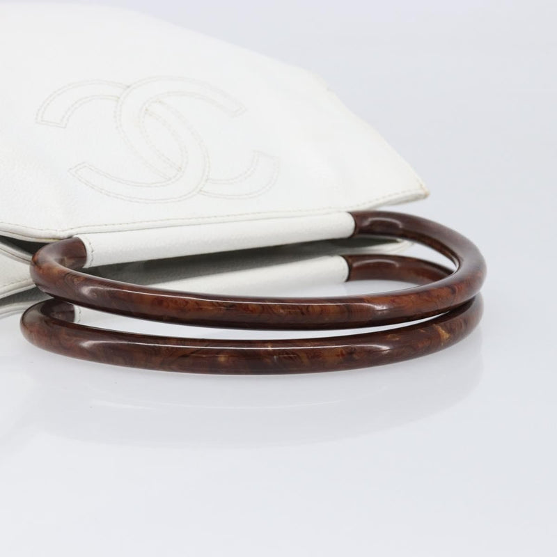 Chanel Vintage Wooden Quilted Caviar White Leather Bag