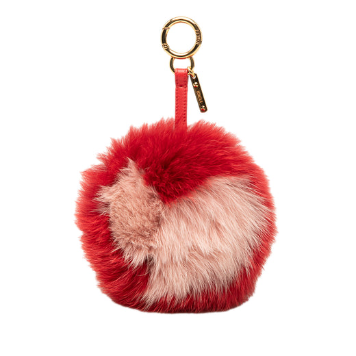 Nappa Shiny Fox Fur Heart Pom Pom Bag Charm - Image 1