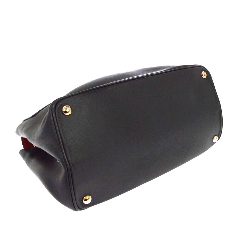 Prada Dual Flap Double Turn Lock Satchel City Calfskin Black Leather