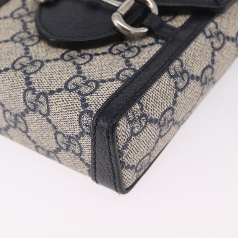 Gucci Horsebit 1955 Gg Coated Canvas With Leather Navy Bag