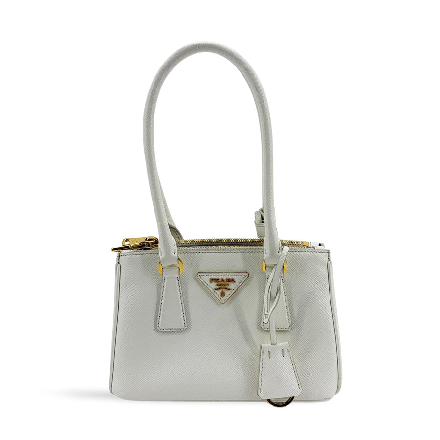 Prada Galleria Double Zip Saffiano Leather White Bag