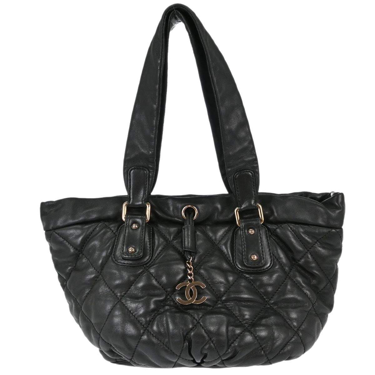 Chanel Cloudy Bundle Bowler Quilted Lambskin Black Leather Bag