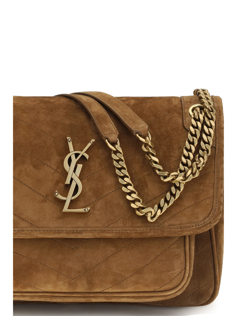 Saint Laurent Quilted Suede Shoulder Bag — Brown