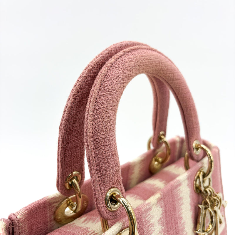 Christian Dior Lady D-Lite Embroidered Canvas Pink Bag