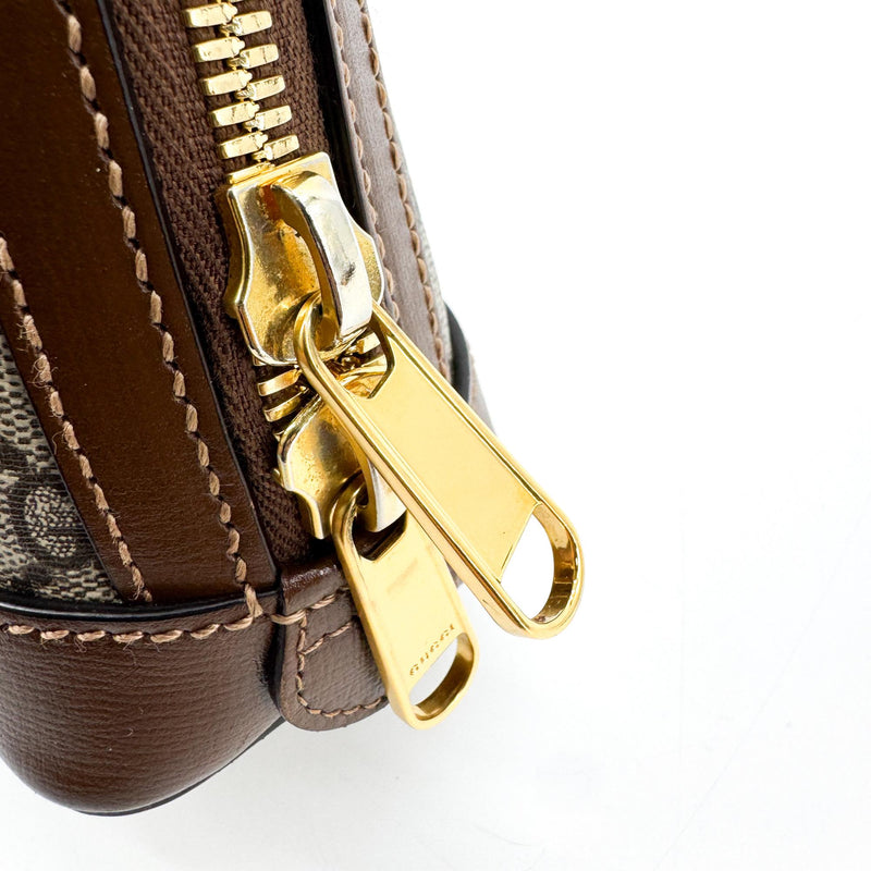 Gucci Horsebit 1955 Top Handle Gg Coated Canvas With Leather Brown Bag