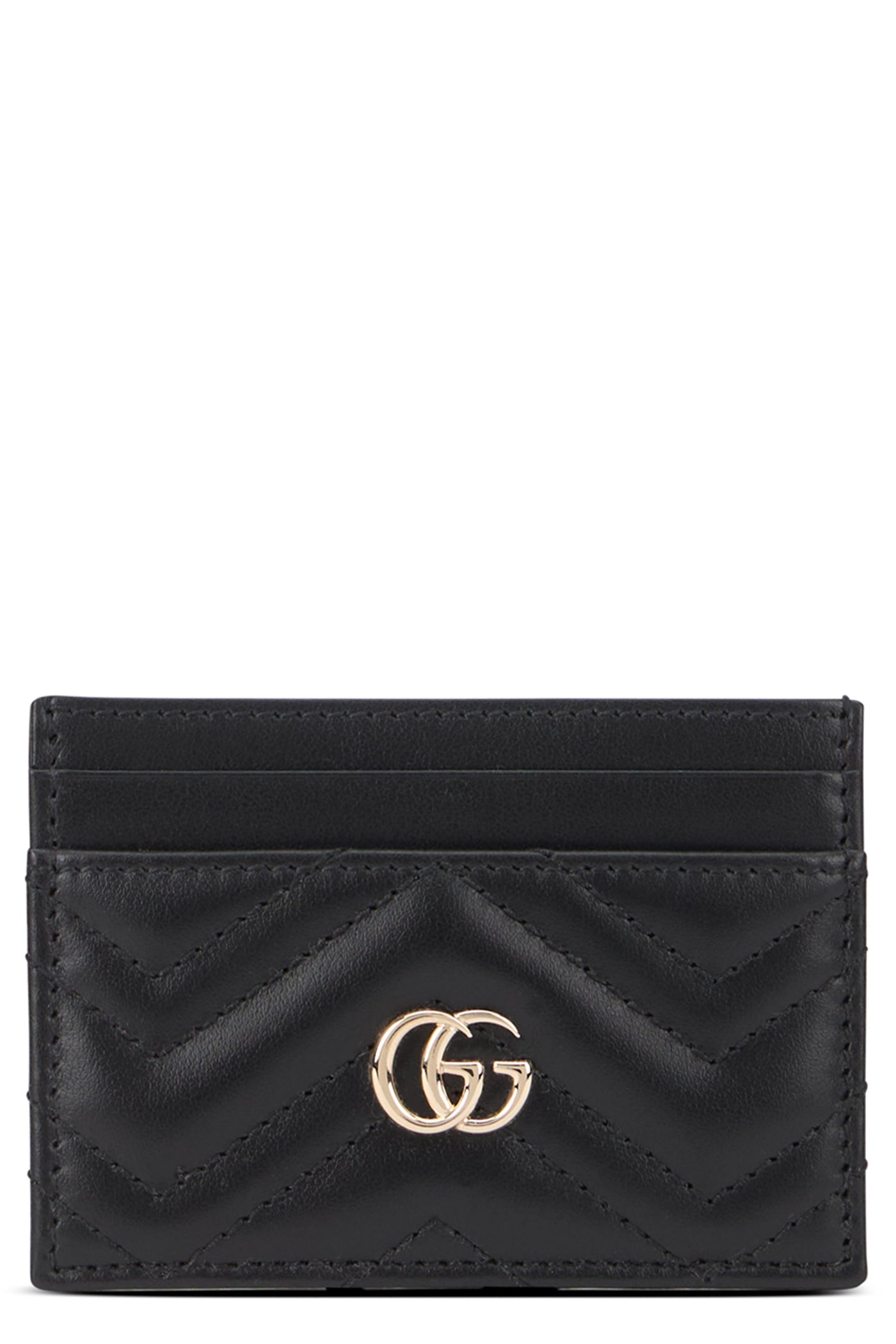 Gucci Gg Marmont Card Case — Black Calf Skin Cases