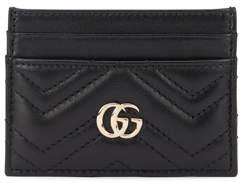 Gucci Gg Marmont Card Case — Black Calf Skin Wallets & Purses