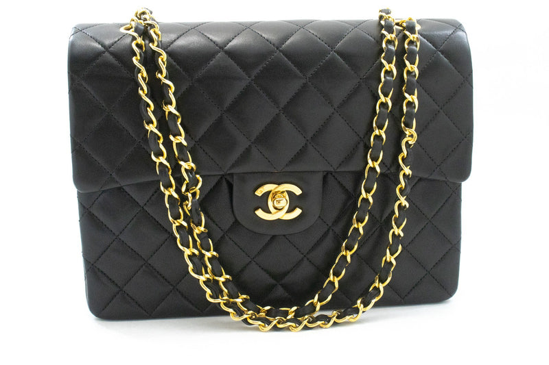 Chanel Vintage Square Classic Double Flap Quilted Leather Black Bag