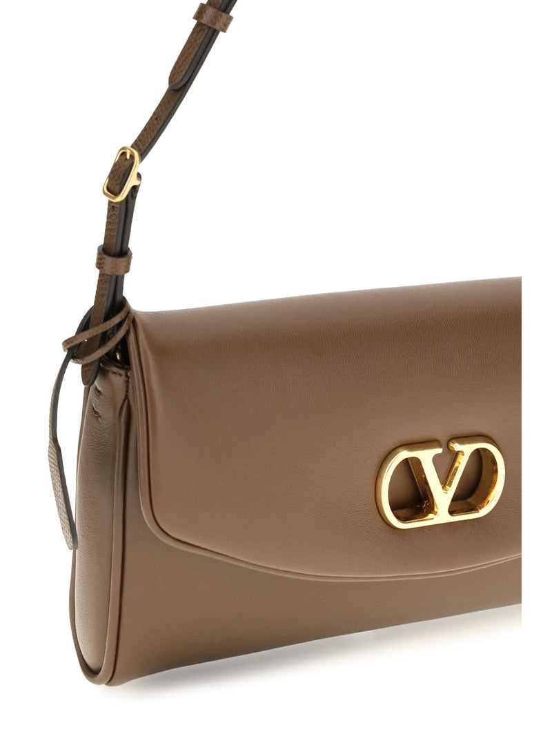Valentino Garavani Devain Shoulder Bag — Brown Calf Leather Bos Taurus