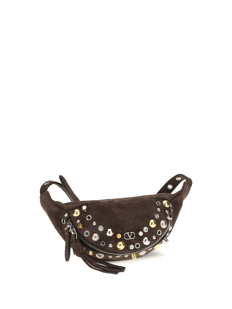 Valentino Garavani Studded Suede Belt Bag — Brown Calf Leather Bos Taurus