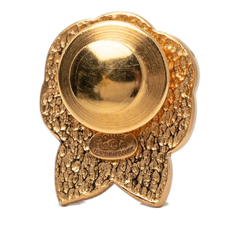 CC Gold Plated Enamel Faux Pearl Camellia Pin Brooch - Image 2