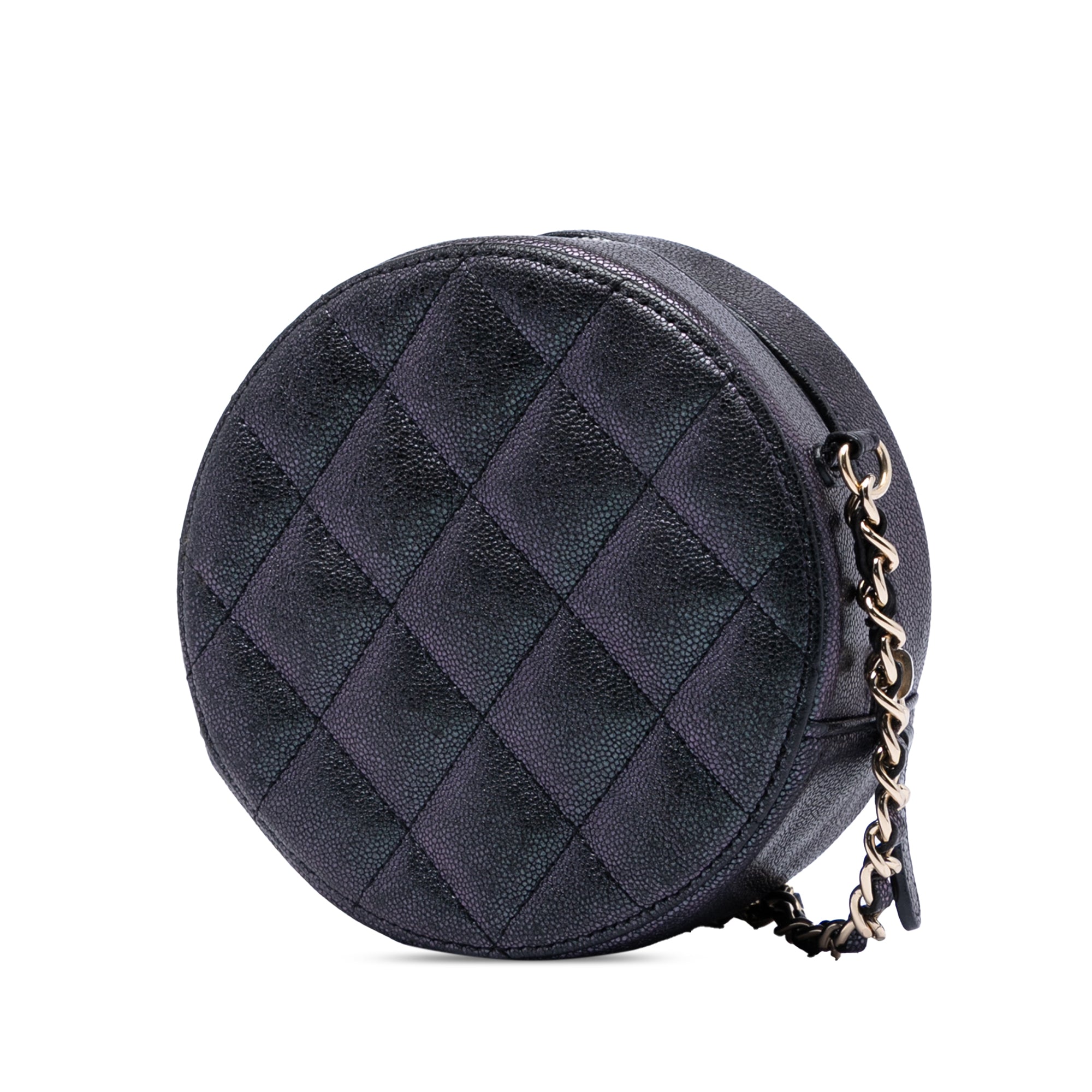CC Quilted Iridescent Caviar Round Clutch With Chain - Image 2