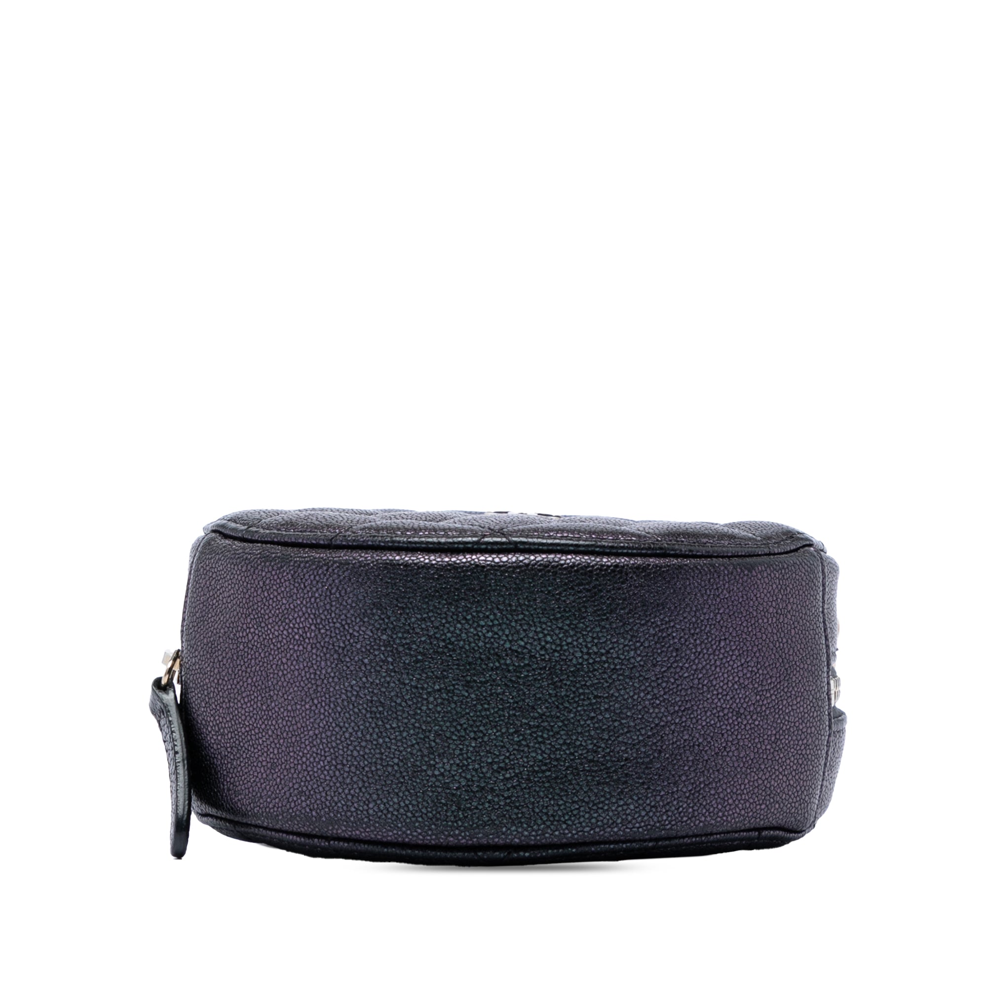 CC Quilted Iridescent Caviar Round Clutch With Chain - Image 3