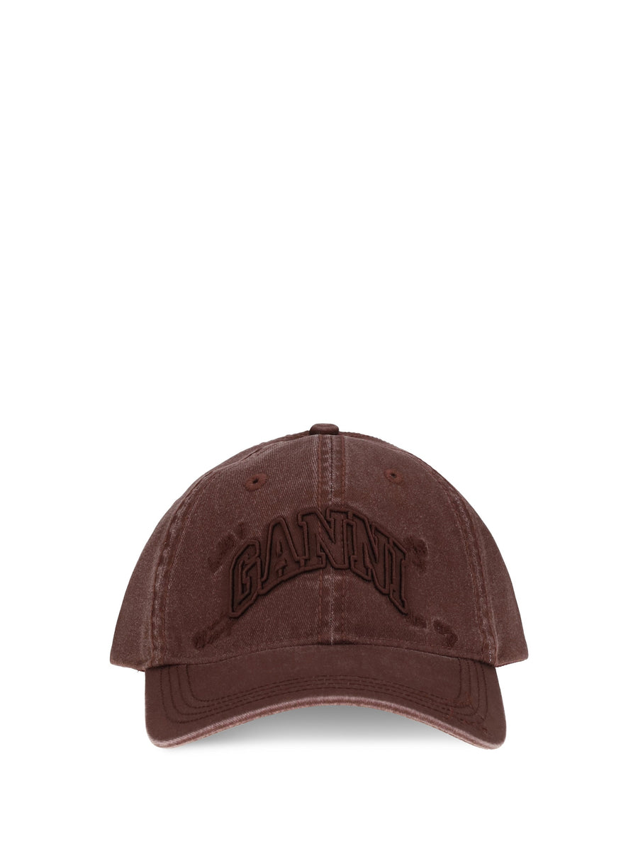 Ganni B3020267 Embroidered Logo Baseball Cap — Brown Cotton Caps