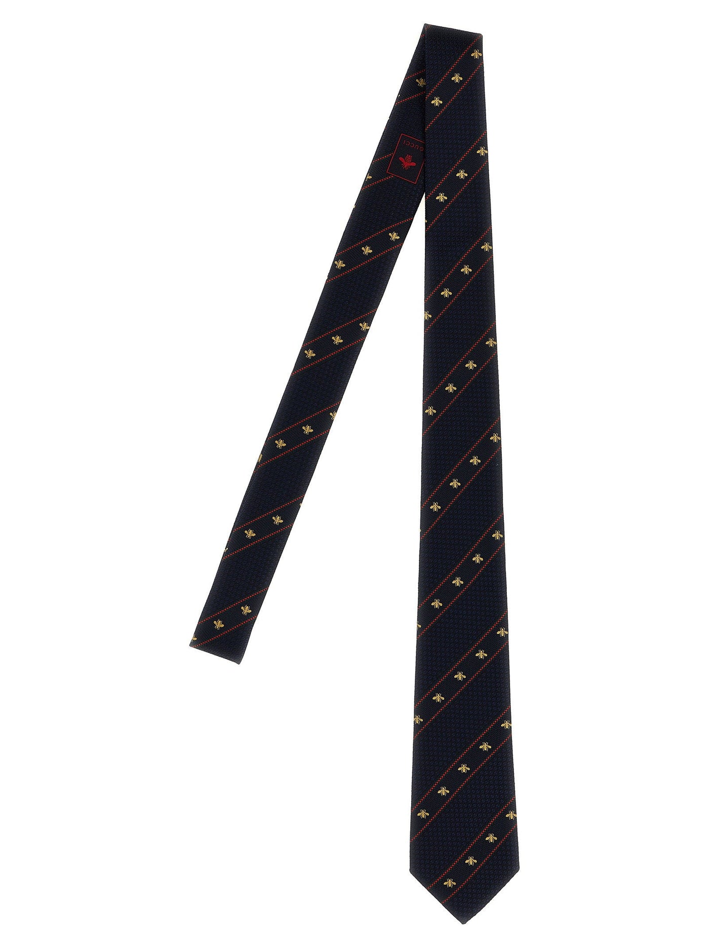 Gucci Jacquard Bee-Embroidered Silk Necktie — Navy Neckties