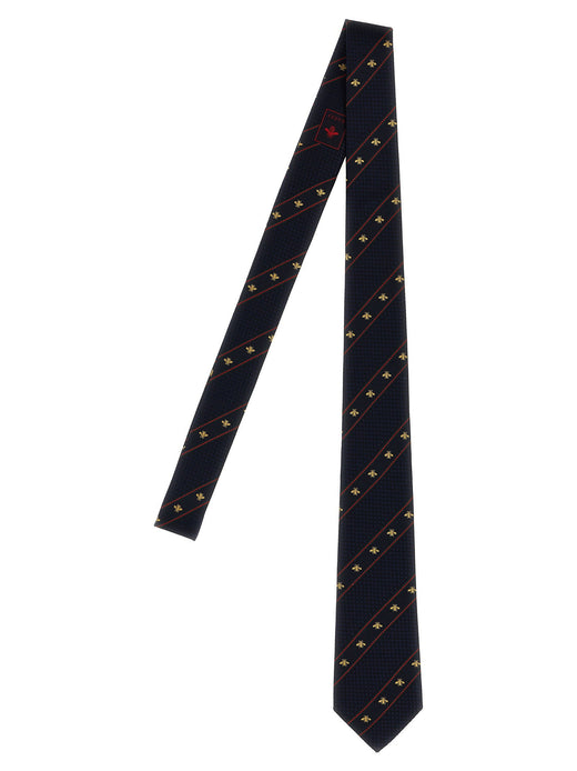 Gucci Jacquard Bee-Embroidered Silk Necktie — Navy Neckties