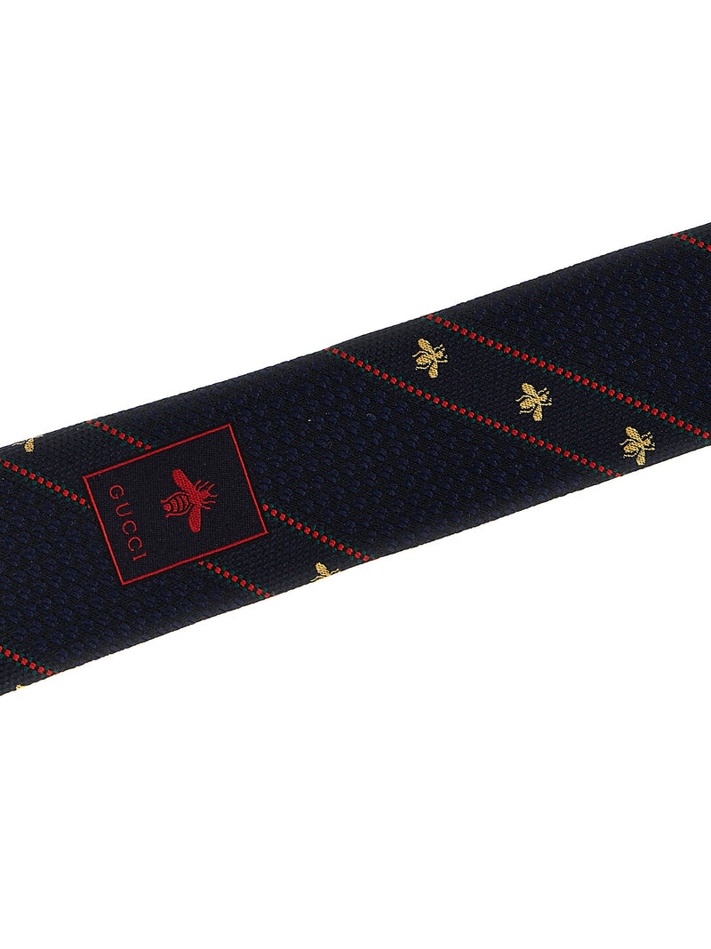 Gucci Jacquard Bee-Embroidered Silk Necktie — Navy Neckties