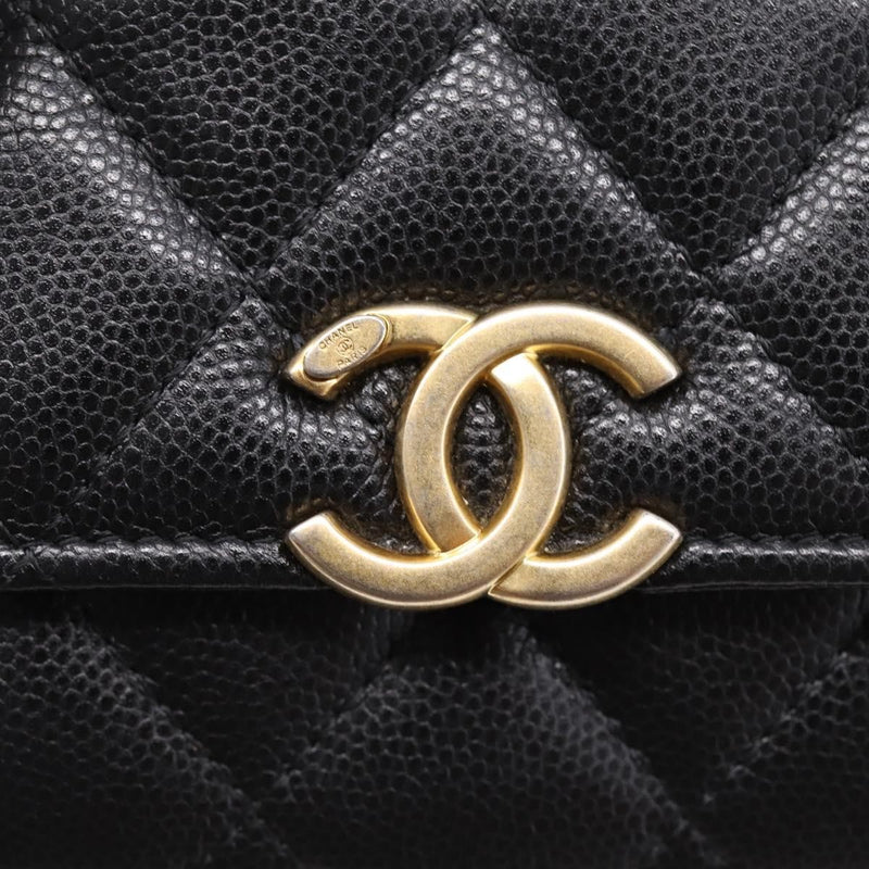 Chanel Plate Logo Cc Flap Card Holder On Chain Quilted Caviar Black Leather Bag