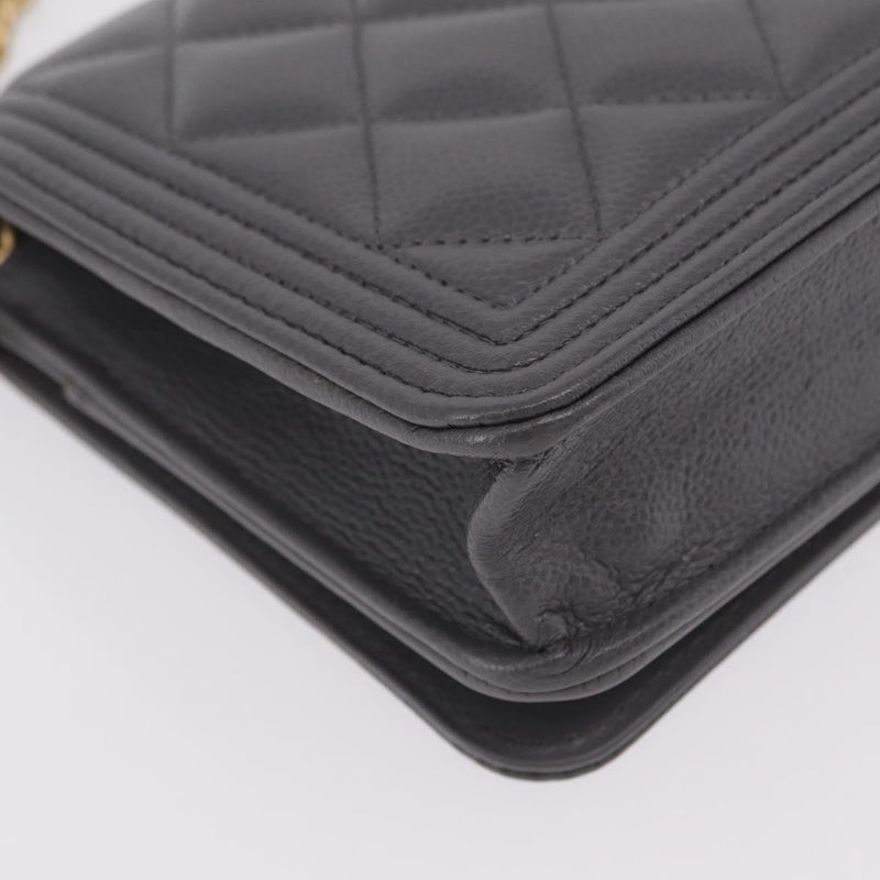 Chanel Boy Wallet On Chain Quilted Caviar Gray Leather Bag