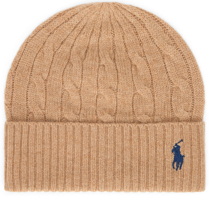 Polo Ralph Lauren 455981442 Cable-Knit Wool Beanie — Beige Beanies