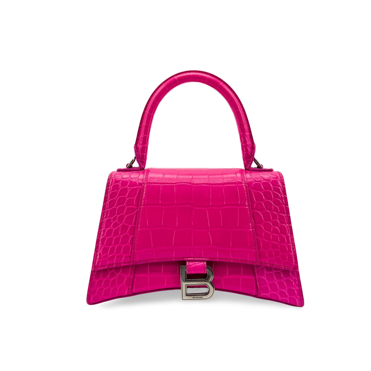 Balenciaga Hourglass Top Handle Crocodile Embossed Leather Pink Bag