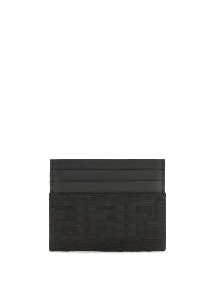 Fendi Ff Jacquard Calf Leather Card Case — Black Polyester Cases