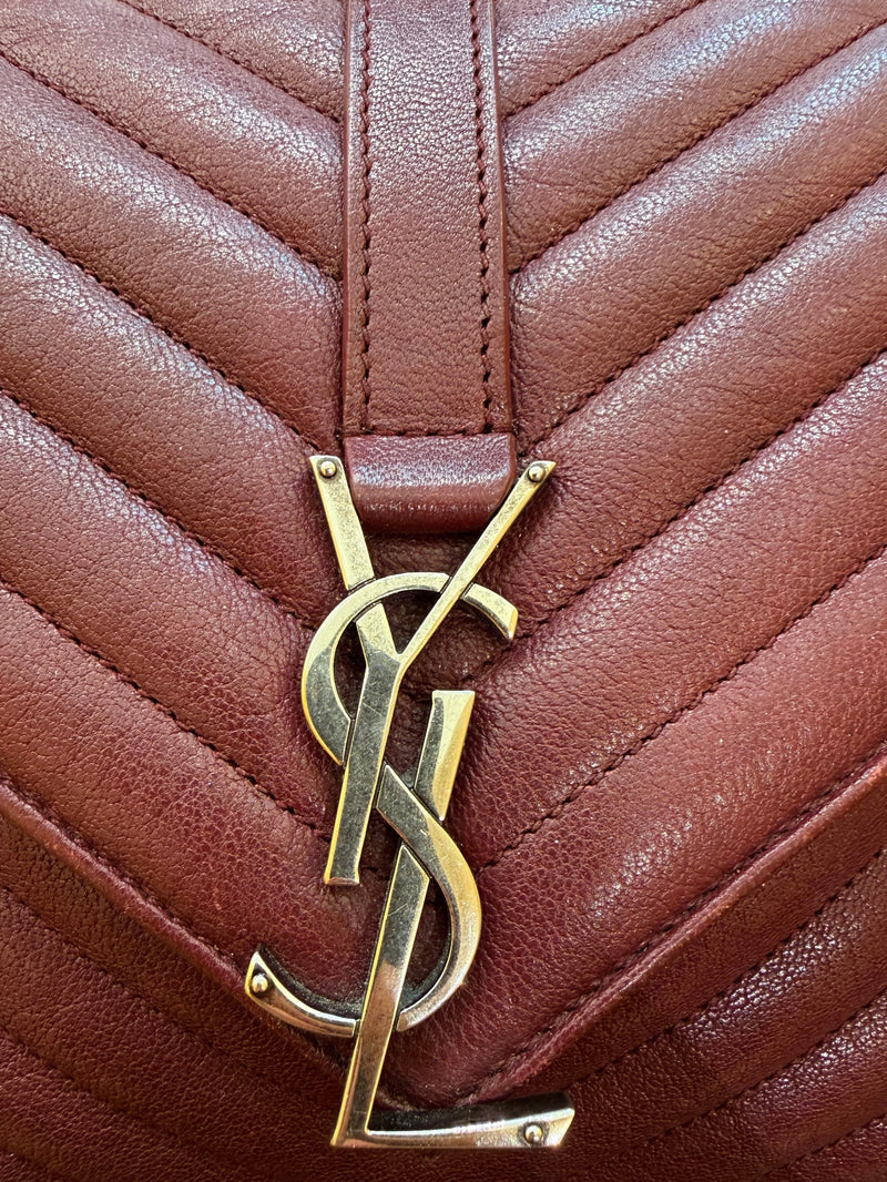 Saint Laurent Classic Monogram College Matelasse Chevron Leather Burgundy Bag