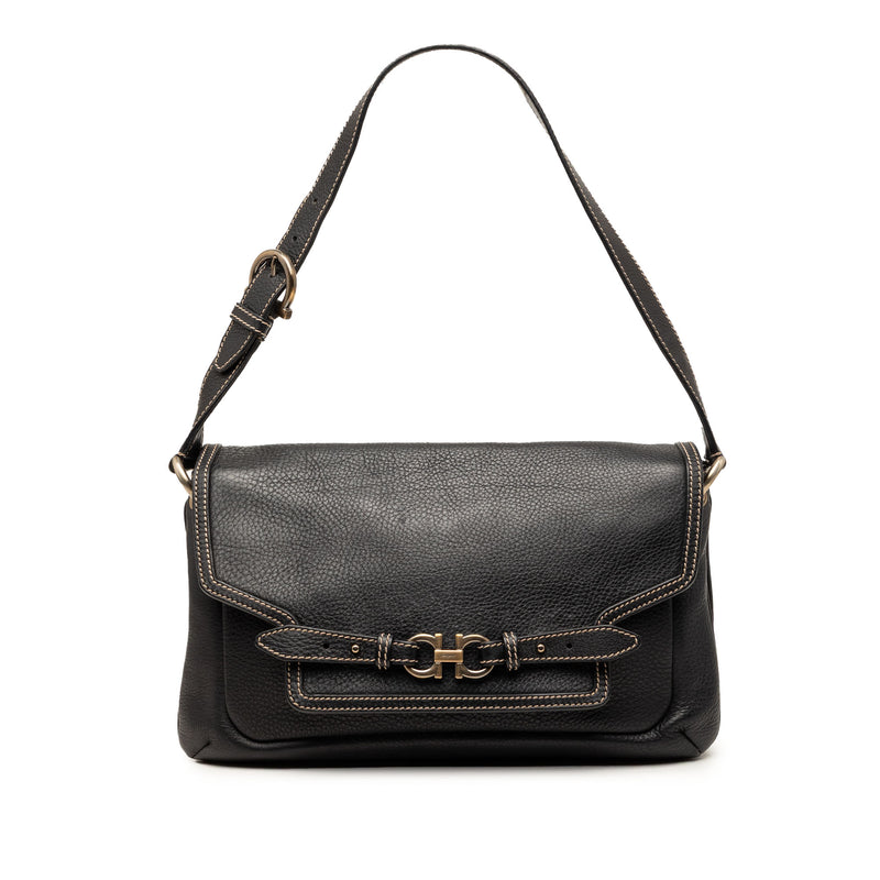 Leather Double Gancini Shoulder Bag