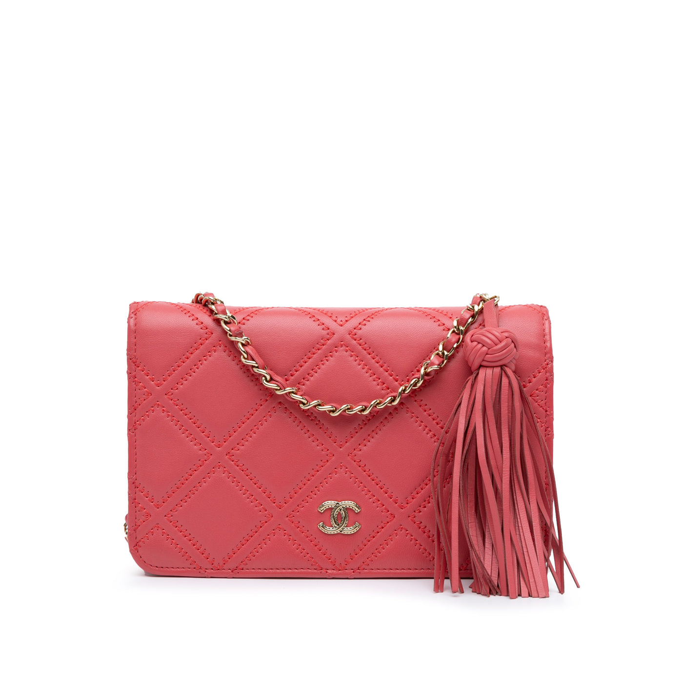 CC Quilted Lambskin Double Stitch Tassel Wallet On Chain - Image 1