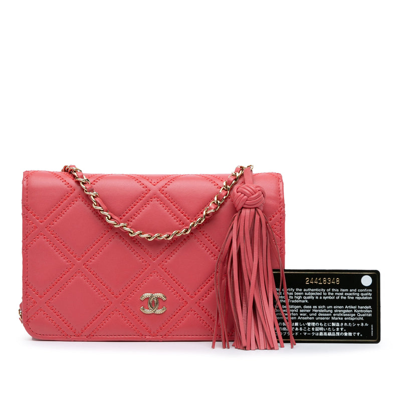 CC Quilted Lambskin Double Stitch Tassel Wallet On Chain - Image 15